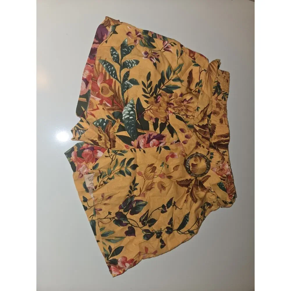 Rachel Rachel Roy Shorts Womens S Floral Linen Blend Belted Mustard Tropical NWT